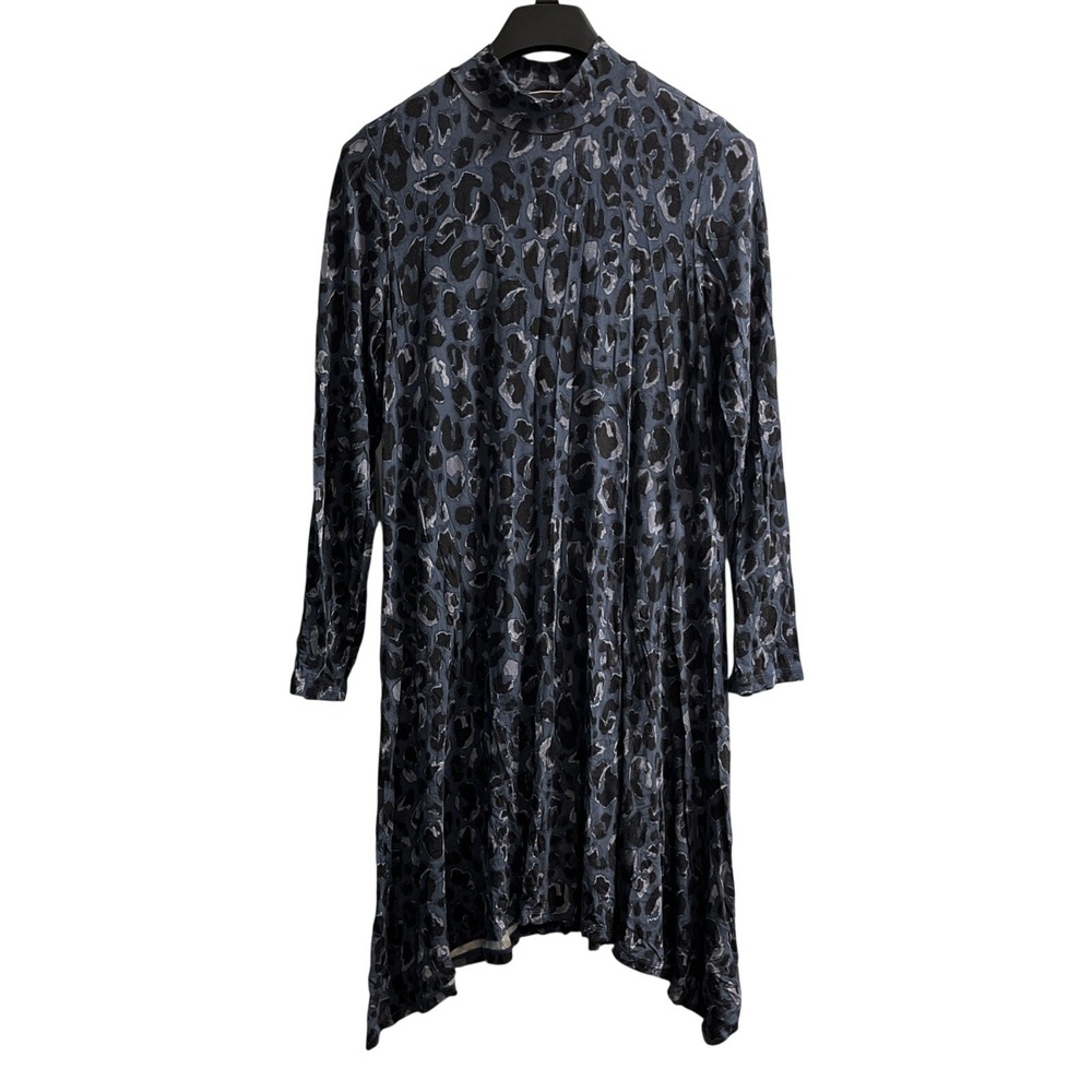 Logo by Lori Goldstein Dress Blue Animal Print Mock Neck Jersey Knit Womens M